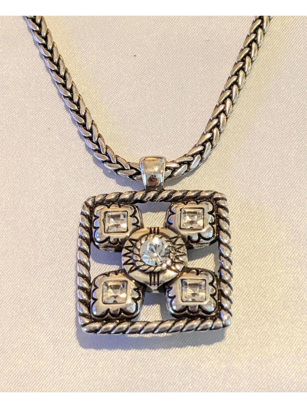 BRIGHTON Portofino Rare Retired Swarovski Crystal Square Pendant Necklace EUC
